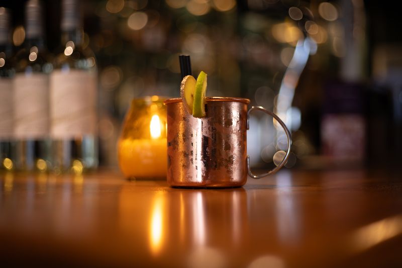Copper mug cocktail on a bar counter