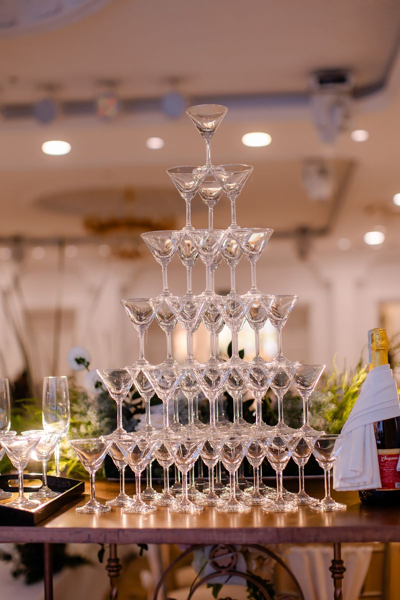 Elegant draped table bar with glassware